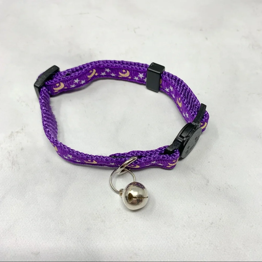 NEW Adult Cat Breakaway Collar Metallic Moon Stars Celestial Purple Adjustable